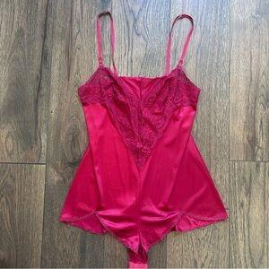 Vintage Vassarette Red Chemise with Lace
